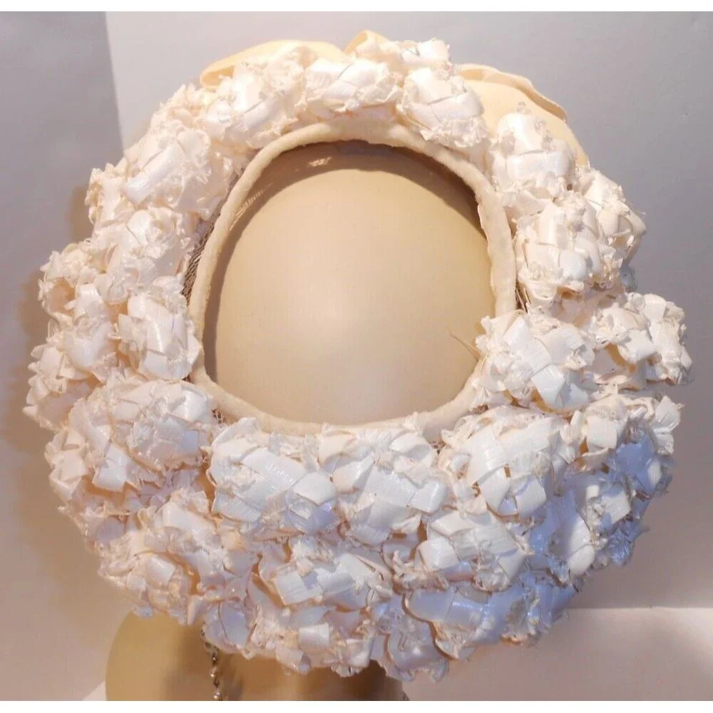 Women's Vintage Hat Shelbert Designs Popcorn Straw Yellow Bow Small 20